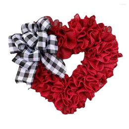 Fleurs décoratives de porte en forme de coeur couronne de coeur en forme de coeur Garland Saint Valentin avec un noire noire à bowknot réutilisable pour la fenêtre