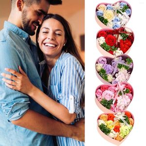 Boîte-cadeau de savon en forme de cœur, fleurs décoratives, bouquet de roses artificielles, cadeau pour petite amie et femme, pour anniversaire, saint-valentin