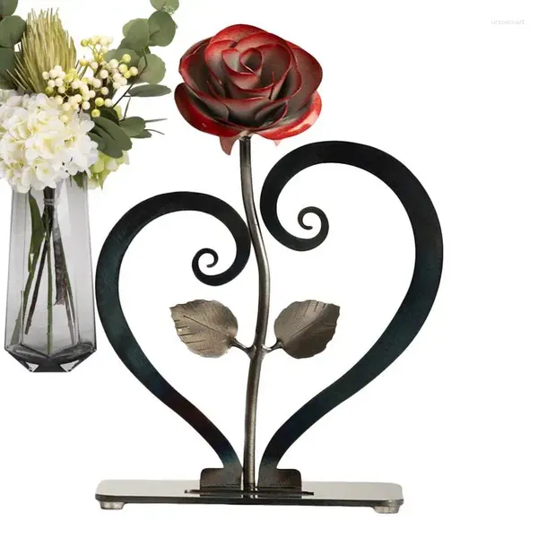 Flores decorativas en forma de corazón, soporte de hierro forjado, rosa de Metal, regalo de aniversario de boda para esposa, sala de estar, dormitorio, estudio