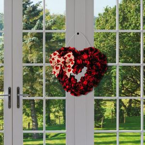 Flores decorativas en forma de corazón, corona de San Valentín, puerta delantera, adornos navideños para ventana, pared, bodas, interiores y exteriores