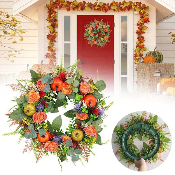 Fleurs décoratives en forme de coeur couronne de fil réaliste 2024 Thanksgiving Récolteurs du festival Vine Au automne Poorde Poord Porte