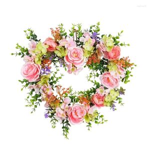 Fleurs décoratives en forme de coeur Couronne de rose florale Garlandais artificielle pour le mariage Home