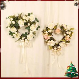 Fleurs décoratives Fleur de couronne en forme de coeur avec arc Rose artificielle florale pour la porte de mariage de la Saint-Valentin décor de porte d'entrée