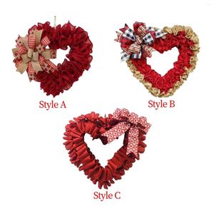 Decoratieve bloemen hartvormige krans voor voordeur bruiloft met bowknot muur hangende bord valentijnsdag kunstmatige slingersvrouw
