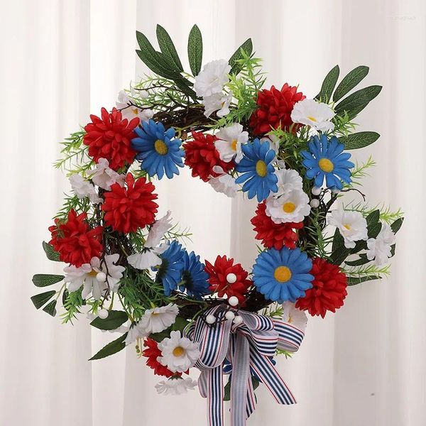Cintre de couronne de fleurs décoratives en forme de cœur, pendentif de mise en page de scène de fête de l'indépendance américaine, grande guirlande de décoration de porte suspendue