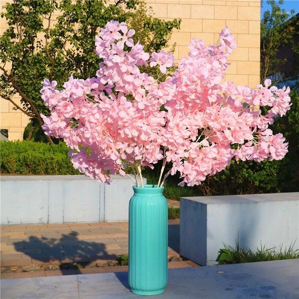 Fleurs décoratives Haute Densités 4 Fourche Faux Fleur De Cerisier Fleur Branche Bégonia Sakura Tige D'arbre Pour Événement De Mariage Déco Artificielle