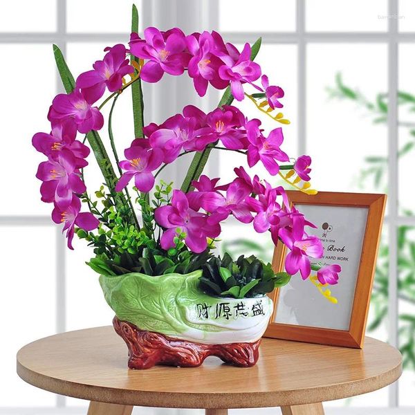 Fleurs décoratives Fleur artificielle haut de gamme Phalaenopsis Set Bonsai Decoration Potted Bouquet Silk