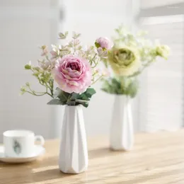 Fleurs décoratives Personnalisation haut de gamme Hortense colorée Hybride Péony Bouquet From and Chic Table Flower Decoration Home W / Vase