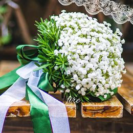 Fleurs décoratives haut de gamme gypsophile tenant fleur Babybreath Bouquet mariée mariage accessoires de tir fournitures ruban de Satin pour accessoires