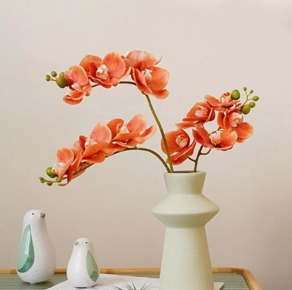 Fleurs décoratives haut de gamme simulé à main hydratante à main une branche à une branche à 5 tête Phalaenopsis Orchid Home Decoration Flower Arrangement