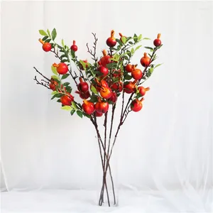 Fleurs décoratives Simulation haut de gamme 7 têtes grenade mousse Branches de fruits plantes artificielles décoration de la maison salon faux