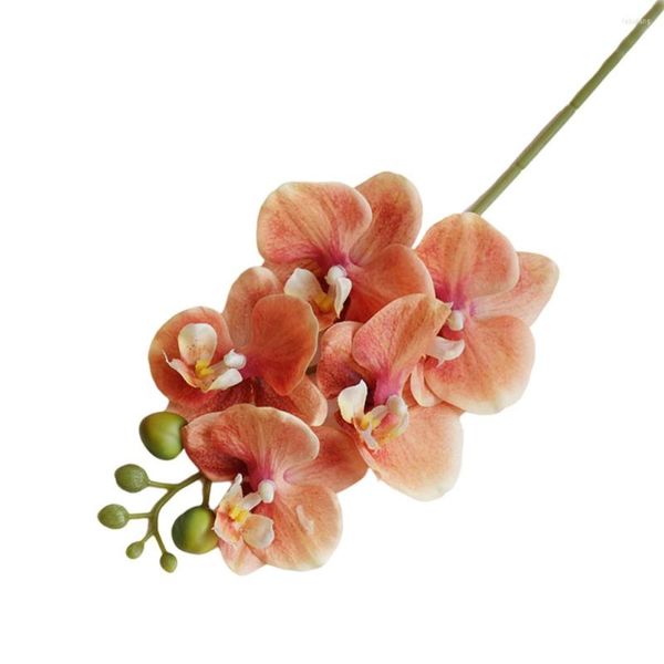 Fleurs décoratives Ornements d'orchidées papillon artificielles de haute qualité 5 têtes Tissu en soie plastique 45 cm Matériau à poignée unique en PU collé