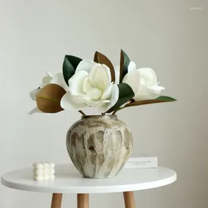 Fleurs décoratives de haute qualité Real Touch Artificiel Magnolia Branche blanche Fausse de fleur Décoration de mariage Bouquet de mariée Décor de fête