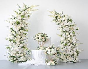Fleurs décoratives haute lune forme blanc fleur artificielle arc de mariage décor toile de fond organiser fête événement ouverture scène Table Run8623281