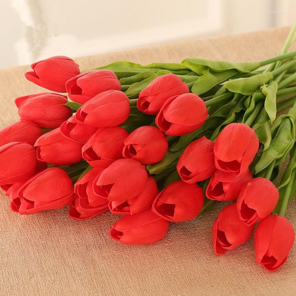 Fleurs décoratives de haute qualité 1 pièces tulipes artificielles Real Touch PU tulipe décoration de la maison Bouquet décor de mariage