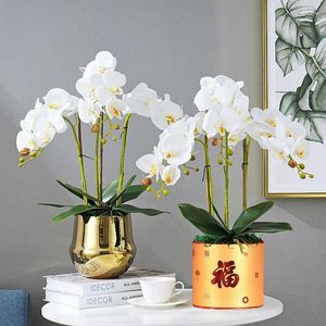 Flores decorativas Impresión 3D de alta calidad con un toque de pegamento de flor de orquídea mariposa blanca único artificial al por mayor
