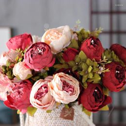 Decoratieve bloemen hoge kwaliteit 6heads 2buds European kunstmatige pioenroze roos zijden bloem diy bruids boeket huis bruiloft feest decoratie