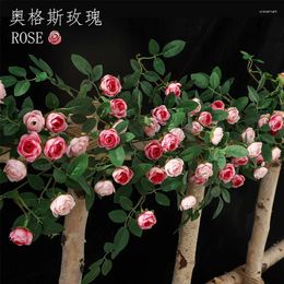 Fleurs décoratives de haute qualité Fleur artificielle Vine rose guirlande 54 tête rose soie fausse canne à la maison mur de mariage décoration suspendue