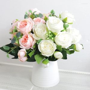 Fleurs décoratives de haute qualité artificiel pivoine blanc rose rose bouquet de mariage décoration de mariage faux arrangement de salon artisanal