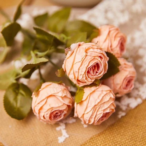 Fleurs décoratives de haute qualité, Roses blanches brûlées artificielles, accessoires de décoration de salle pour la maison, Table de mariage, Faux jardin, décor DIY