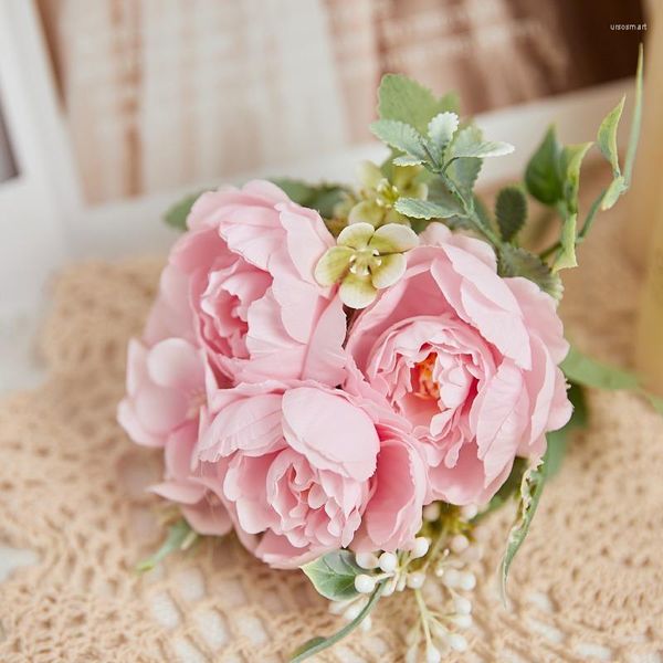 Fleurs décoratives de haute qualité fleur artificielle soies pivoine rose bouquet faux cimetière pour table de mariage cadeaux fête vase maison gâteau décor