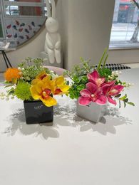 Fleurs décoratives de haute qualité, Imitation Cymbidium artificielles, présentoir de table, orchidées, plantes en pot, décoration de la maison