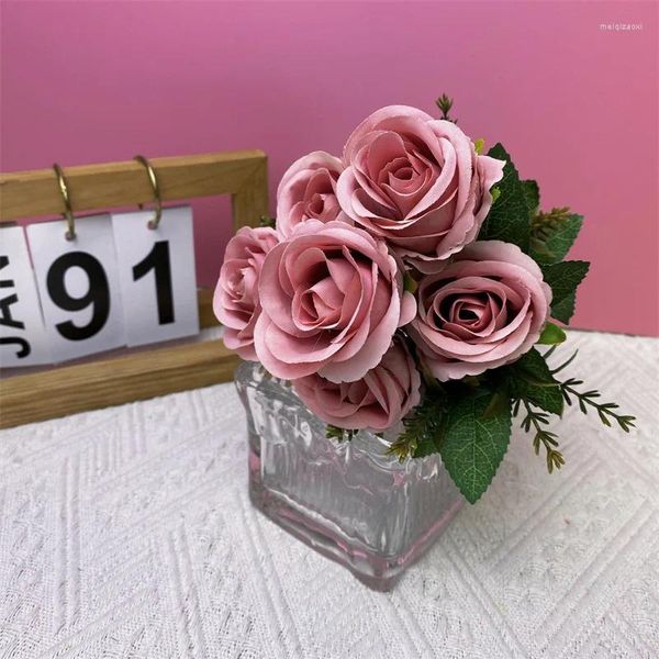 Fleurs décoratives de haute qualité Peony Pink Silk Faux bouquet Fleur artificielle 6pc Big Head Bride Wedding Home Table Party Decoration Artifi