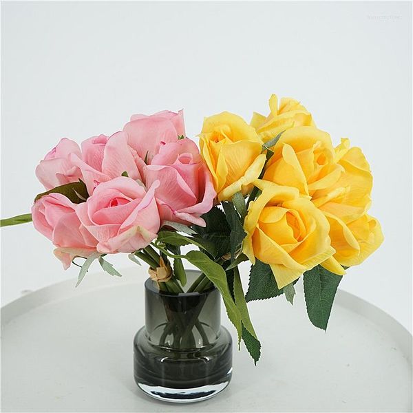 Fleurs décoratives de haute qualité Real Touch Artificielle Latex Rose Bouquet De Mariage Pographie Arrangement De Fleurs Maison Salon Jardin Des Plantes