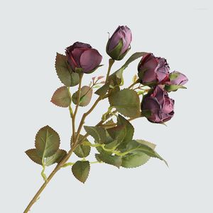 Fleurs décoratives de haute qualité rétro Mini Roses branche avec fausses feuilles soie artificielle maison automne décoration Flores Artificiales