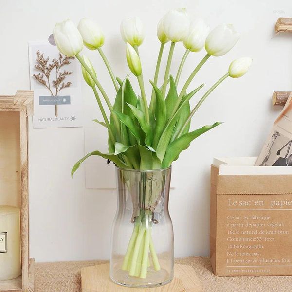 Fleurs décoratives de haute qualité Silicone Real Touch Five-Headed Tulip Bouquet Mariage Home Decoration Indoor Artificial Flower Plant Living