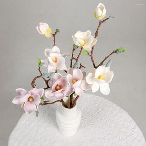 Fleurs décoratives Simulation de haute qualité Big Magnolia Artificial Flower Luxury Orchid Fake Plant Living Room Home Wedding Decoration