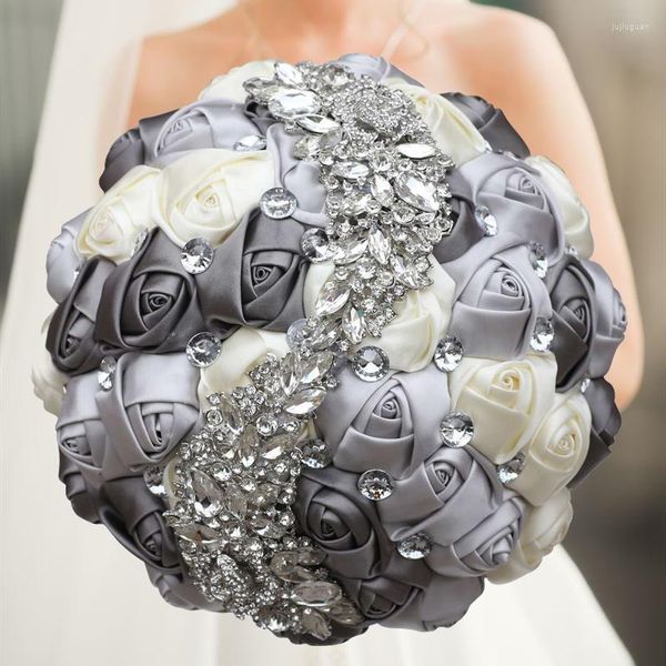 Fleurs décoratives de haute qualité Bouquet de mariage demoiselles d'honneur en blanc noir couleur Bling strass fête nuptiale accessoires pour la maison