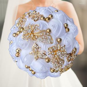 Decoratieve Bloemen Hoge Kwaliteit Whhite Zijde Boeket Vlinder Zilver Diamant Bruiloft Bruids Romantische Mariage