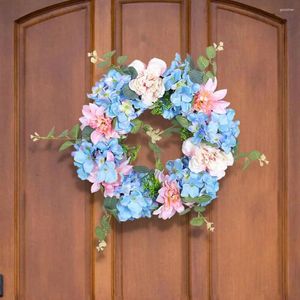 Fleurs décoratives Couronne de haute qualité Hortensia vibrante pour décoration murale de porte fausse fleur avec détail Ferme de mariage à la maison