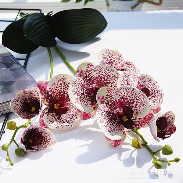 Flores decorativas Alta simulación 3D Real Touch 2 tenedores Mariposa artificial Orquídeas con hojas Venta al por mayor Boda Phalaenopsis