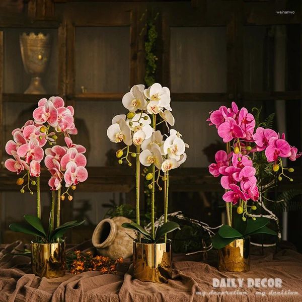 Flores decorativas Alta simulación Ikebana hecha a mano Arreglos de orquídeas artificiales Toque real 3D Floricultura Maceta Trajes de cultivo