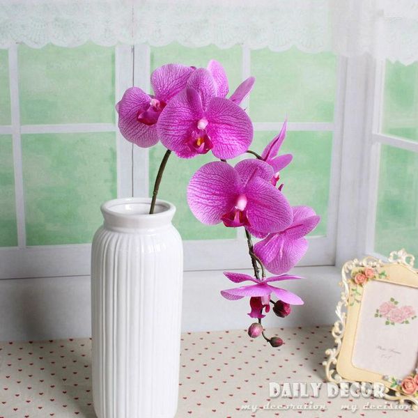 Flores decorativas de alta simulación, orquídeas artificiales de silicona de tacto Real, venta al por mayor, orquídeas de látex de fieltro, Phalaenopsis de boda