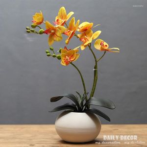Fleurs décoratives haute Simulation petits arrangements d'orchidées artificielles Ikebana Real Touch Latex Floriculture Pot Culture costumes
