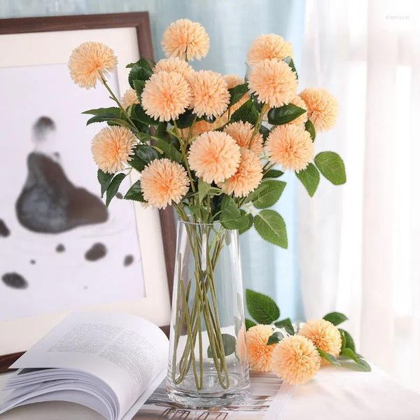 Flores decorativas Ramo de simulación de diente de león de alto valor, adornos de flores de escritorio para restaurante de alta gama, suministros de decoración cálidos para el hogar