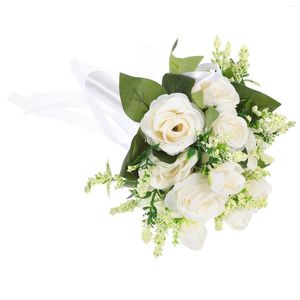 Flores decorativas que sostienen ramos de diamantes de imitación simulados DIY decoraciones de rosas falsas novia fiesta blanca suministros de decoración