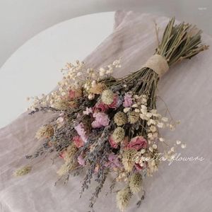 Fleurs décoratives tenant un Bouquet sec, Rose naturelle séchée, lavande, Arrangement Floral de fête, décoration de salon, décor de mariage