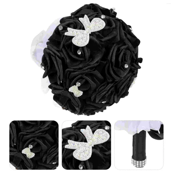 Flores decorativas que sostienen Po Prop, ramo de novia, simulación de ramos de dama de honor, suministro de decoración de boda, arreglo falso negro