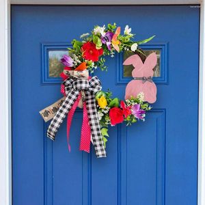 Decoratieve bloemen vakantie krans rustieke paas houten bord rattan met bow-tie herbruikbare hangende decoratie voor deur