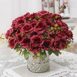 Fleurs décoratives décor à la maison soie artificielle parfumée miel Roses Bouquet centre commercial décoration fausse fleur pâte de haricot rouge Rose Floral