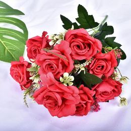 Fleurs décoratives Décoration d'intérieur Faux Rose Mariage Fleur Artificielle Réaliste Centres De Table Fête D'anniversaire Tissu De Soie Cadeau Romantique 10