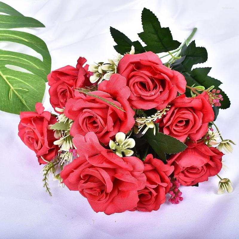 Dekoratif Çiçekler Ev Dekor Sahte Gül Düğün Yapay Çiçek Gerçekçi Masa Centerpieces Yıldönümü Partisi Ipek Kumaş Romantik Hediye 10