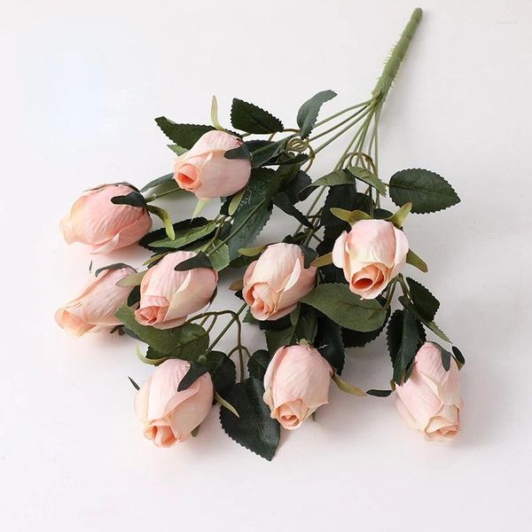 Fleurs décoratives décor à la maison Simulation Roses Bouquet soie faux salon décoration fleur artificielle Style européen rétro boutons de roses