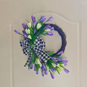 Decoratieve bloemen Home Decor Krans Krans slingerdoorspring geruite bowknot deur met kunstmatige voor tuinhangende slaapkamer