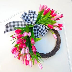 Decoratieve bloemen Home Decor Krans Lente Bloemen Plaid Strik Deur Voor Tuinornamenten Sterke Garland