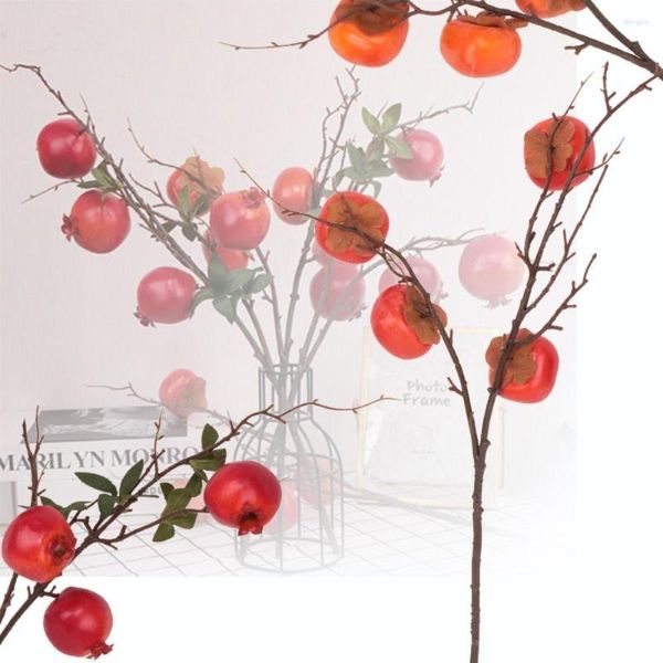 Fleurs décoratives décoration de la maison salon El Arrangement floral fruits rouges réaliste Orange kaki branches de grenade artificielles